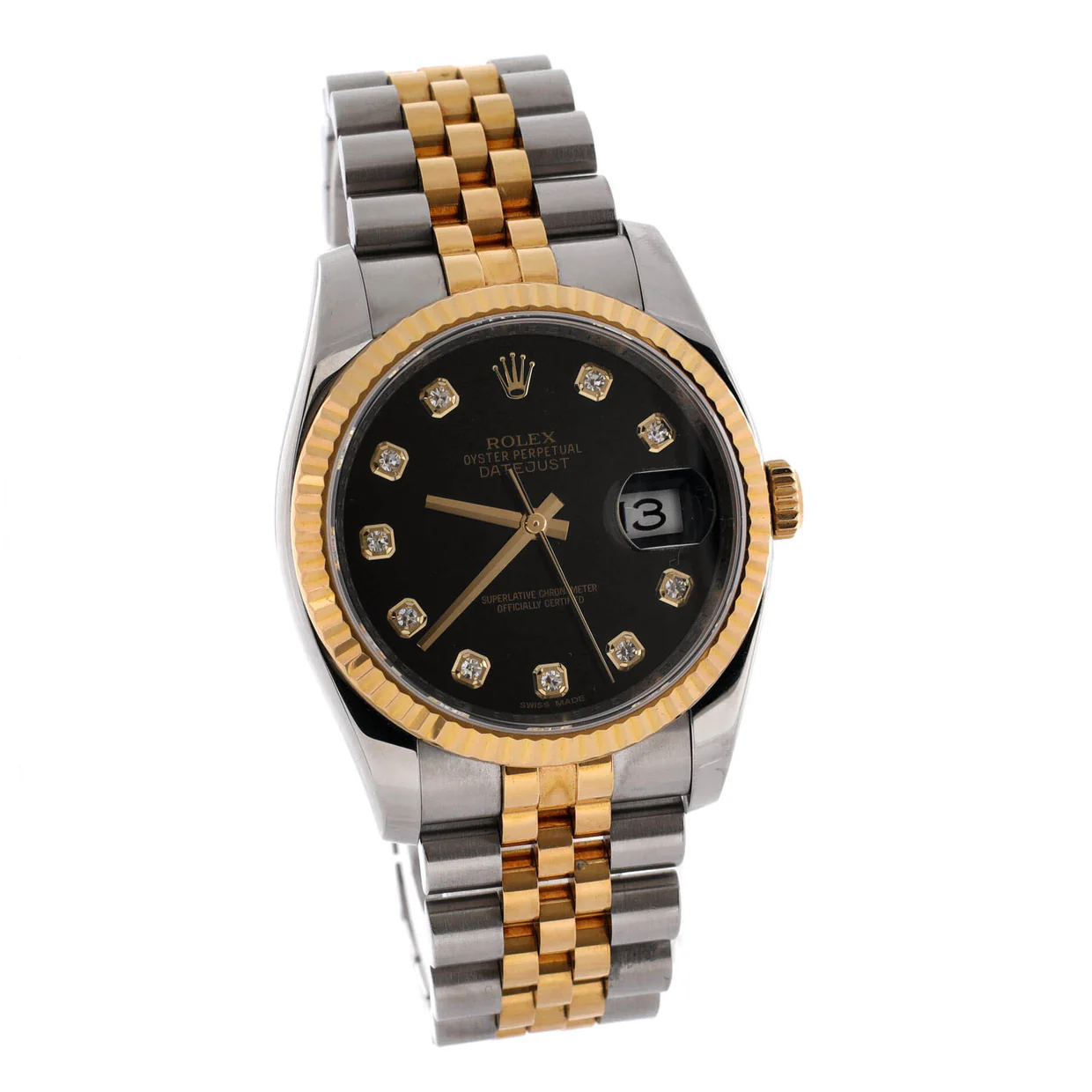 Oyster Perpetual Datejust Automatic Watch Stainless Steel and Yellow Gold with Diamond Markers 36 - Deep Luxury