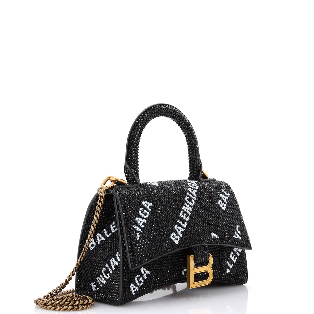 Hourglass Top Handle Bag Suede and Allover Logo Crystals XS - Deep Luxury