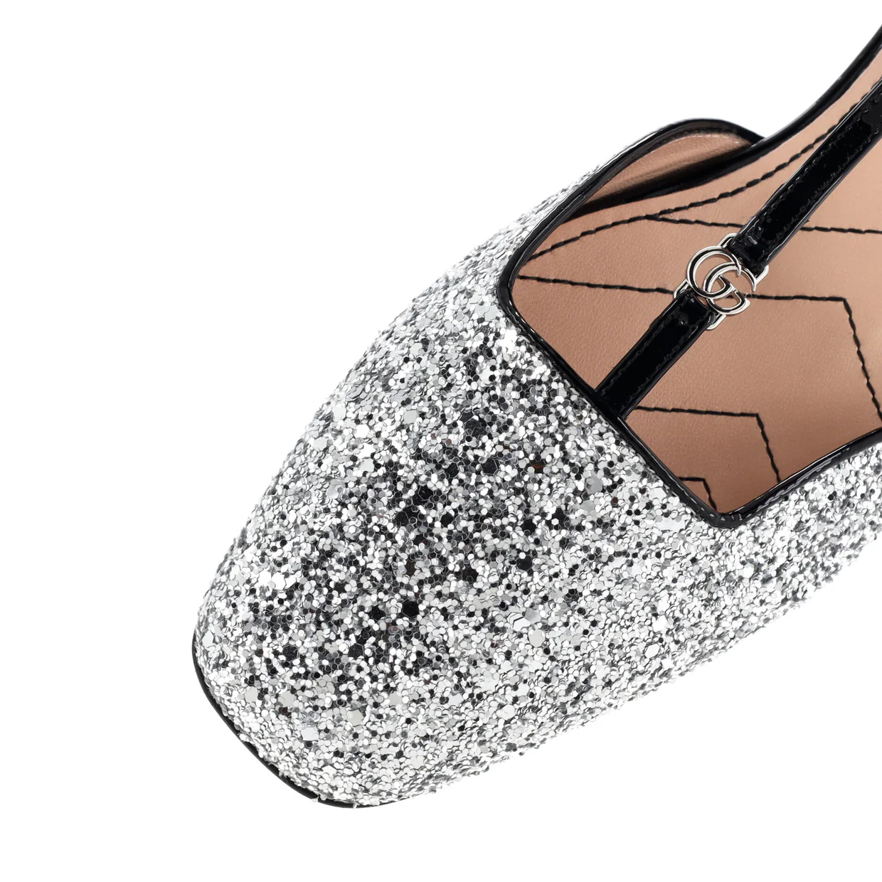 Women's GG Slingback Flats Glitter and Patent - Deep Luxury