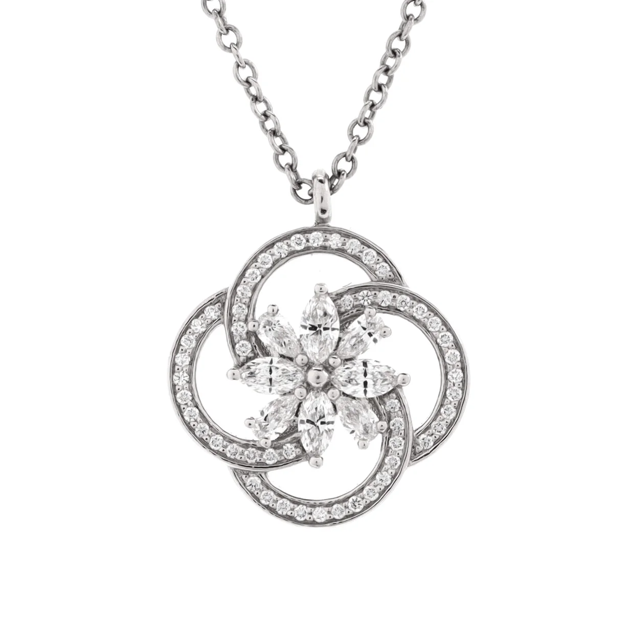 Victoria Key Cluster Pendant Necklace Platinum with Diamonds Small - Deep Luxury