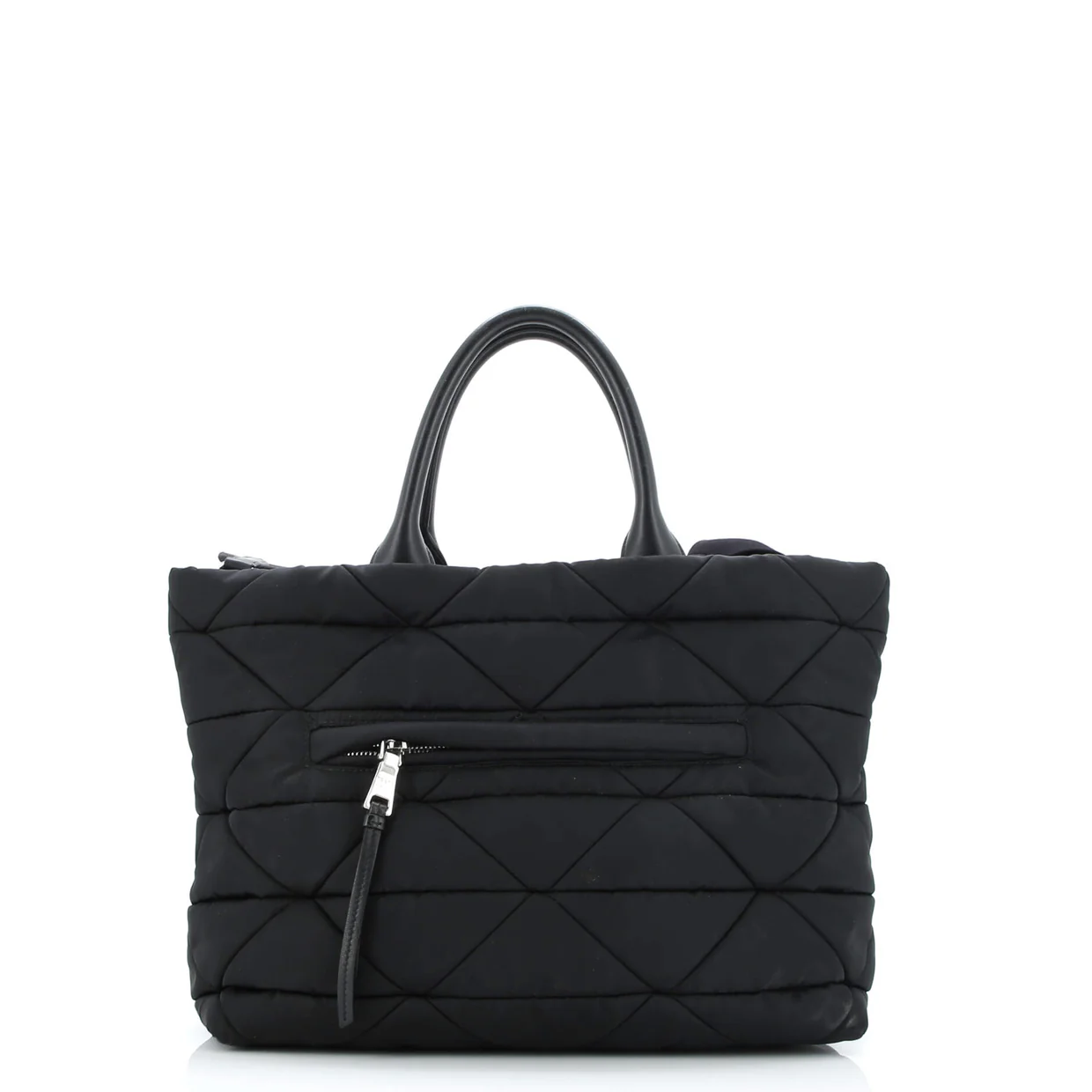 Padded Tote Bag Quilted Re-Nylon with Leather Medium - Deep Luxury