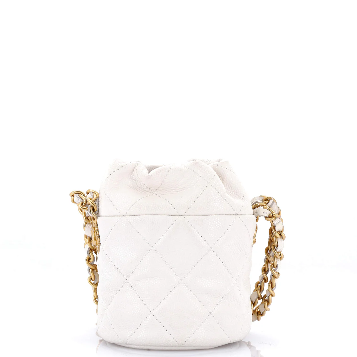 Twist Your Buttons Drawstring Bucket Bag Quilted Caviar Mini - Deep Luxury