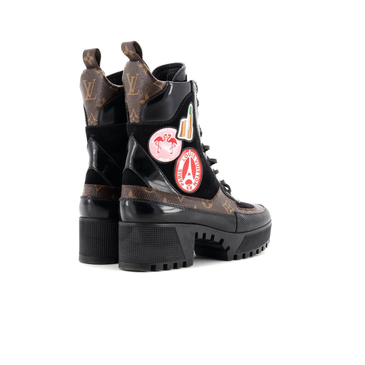 Women's Laureate Platform Desert Boots Limited Edition World Tour Suede with Monogram Canvas and Leather - Deep Luxury