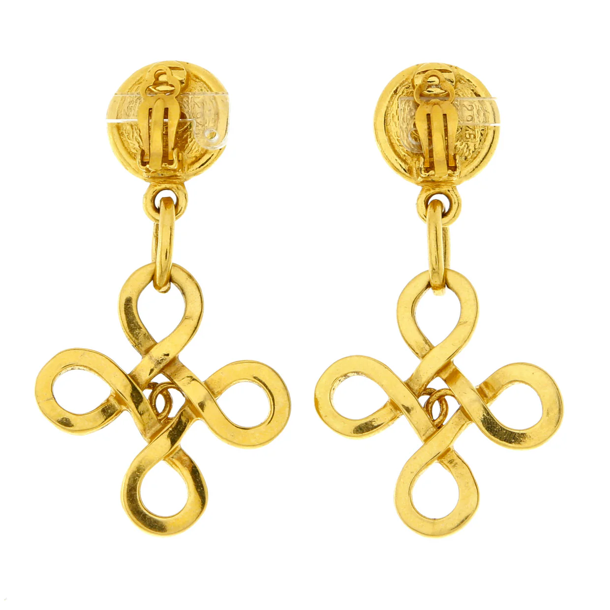 Vintage CC Cross Dangle Clip-on Earrings Metal with Faux Pearl - Deep Luxury