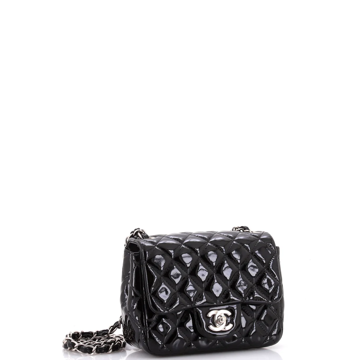 Square Classic Single Flap Bag Quilted Patent Mini - Deep Luxury