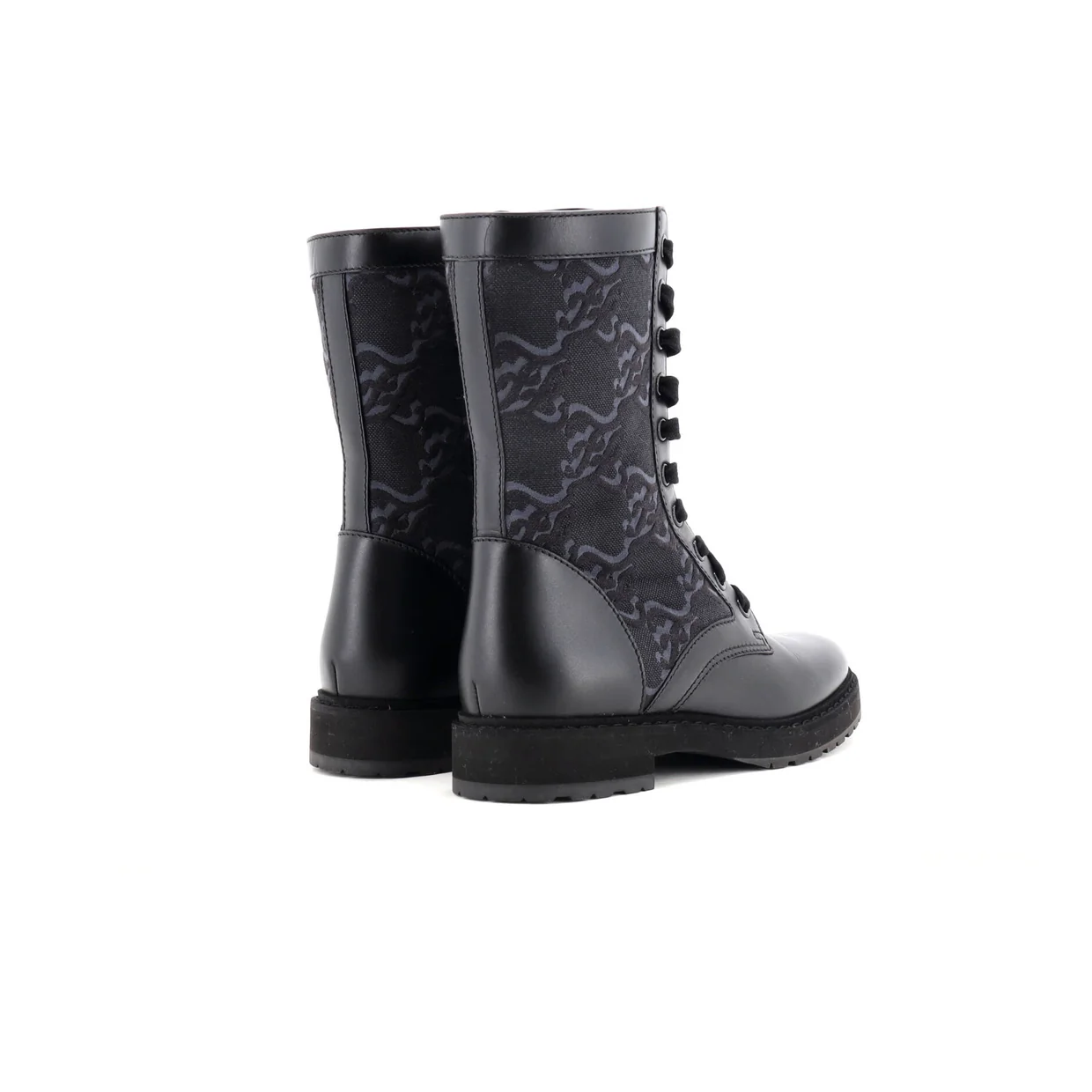 Women's Combat Boots FF Karligraphy Canvas with Leather - Deep Luxury