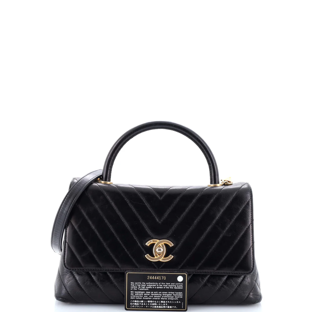 Coco Top Handle Bag Chevron Calfskin Small - Deep Luxury