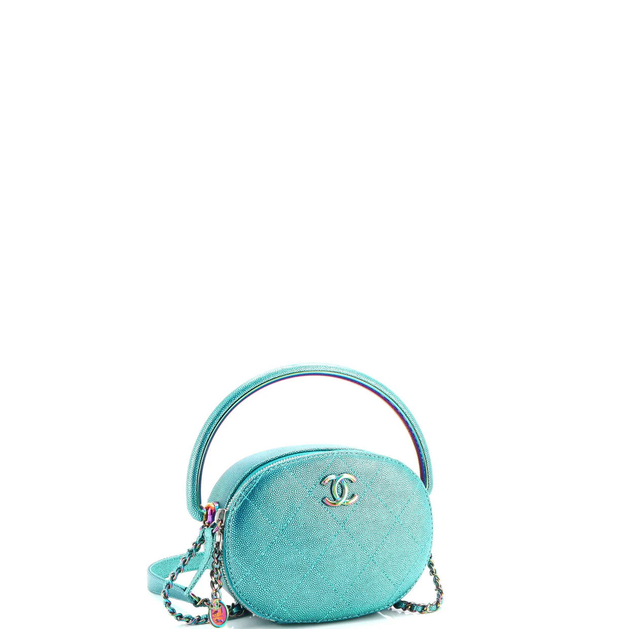 Egyptian Amulet Top Handle Camera Case Quilted Metallic Caviar with Rainbow Hardware - Deep Luxury