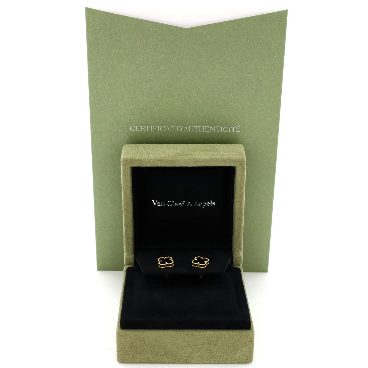 Sweet Alhambra Stud Earrings 18K Yellow Gold and Onyx - Deep Luxury