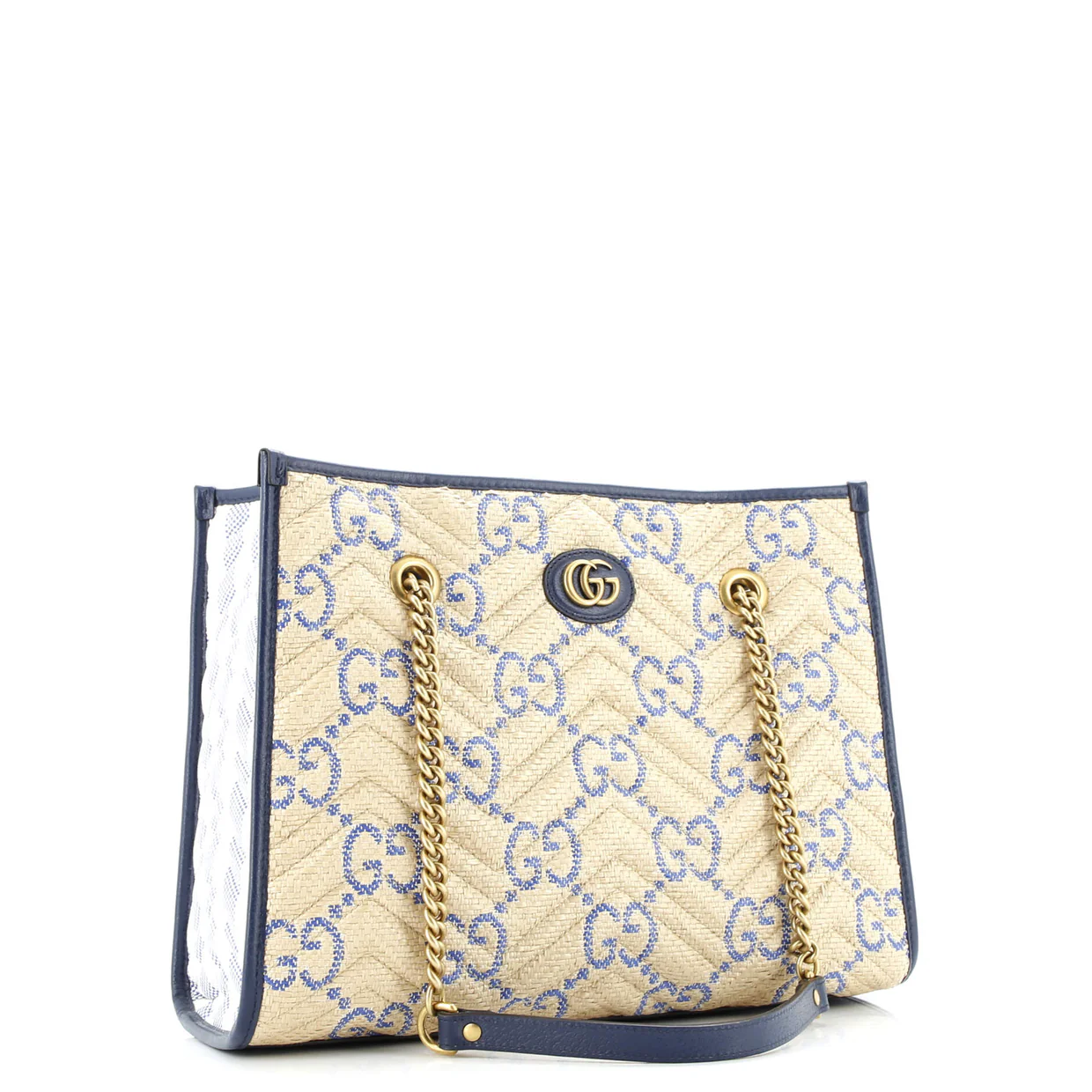 GG Marmont Aria Chain Shopping Tote Jumbo GG Matelasse Raffia Medium - Deep Luxury