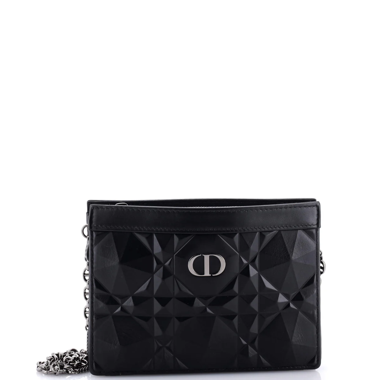Caro Zipped Pouch With Chain Diamond Motif Cannage Calfskin - Deep Luxury