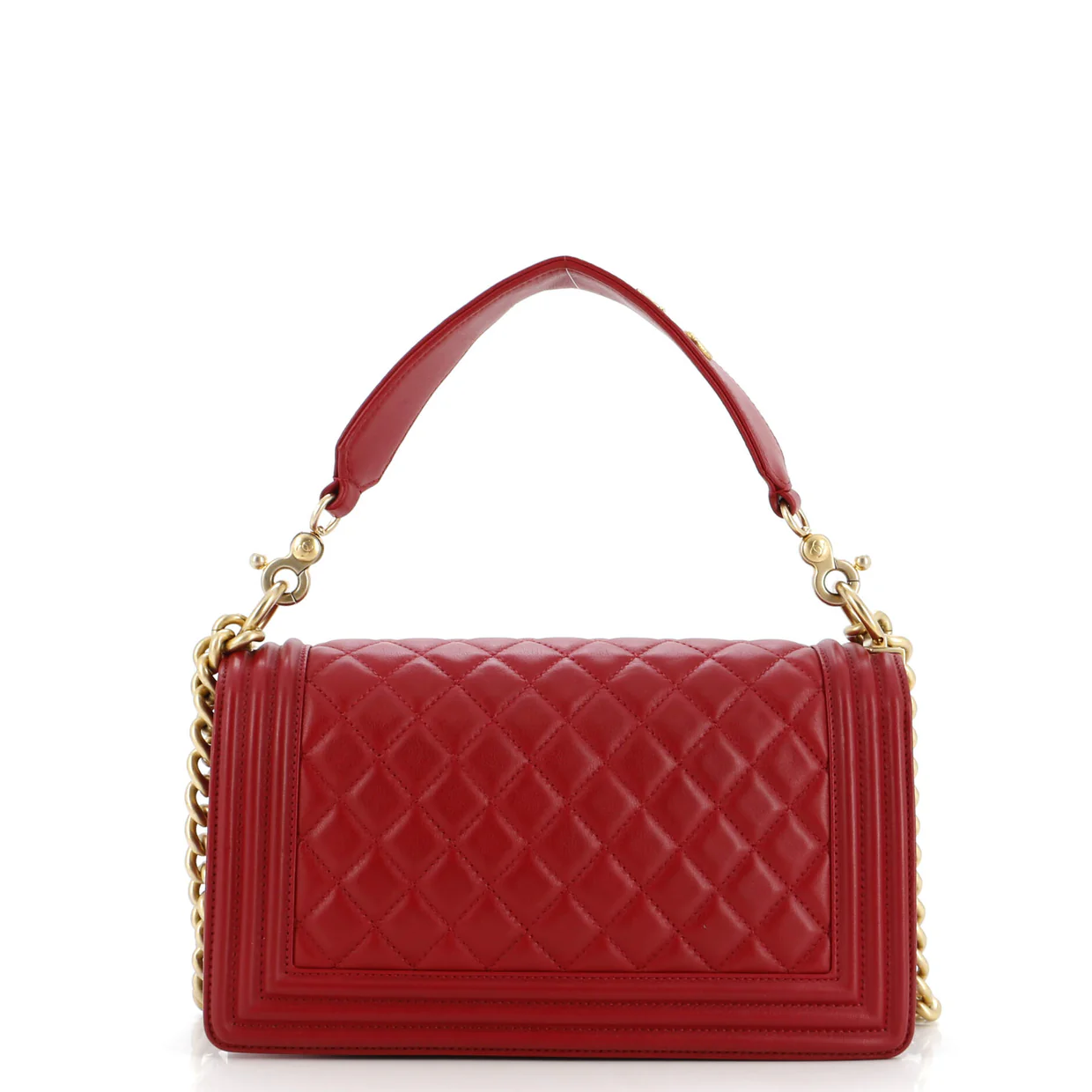 Logo Top Handle Boy Flap Bag Quilted Calfskin Old Medium - Deep Luxury