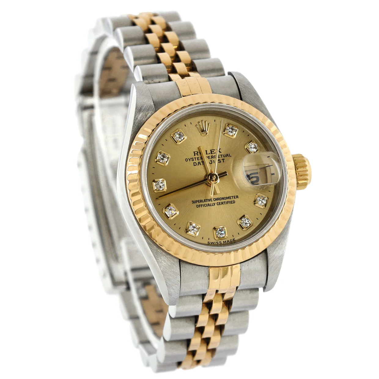 Oyster Perpetual Datejust Automatic Watch Stainless Steel and Yellow Gold with Diamond Markers 26 - Deep Luxury