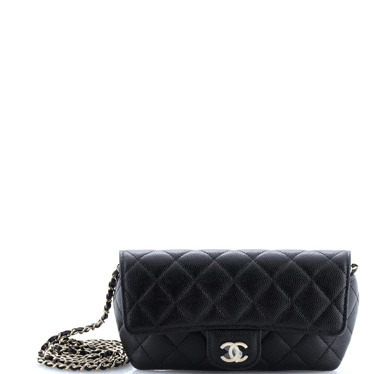 Classic Sunglasses Case with Chain Quilted Caviar - Deep Luxury