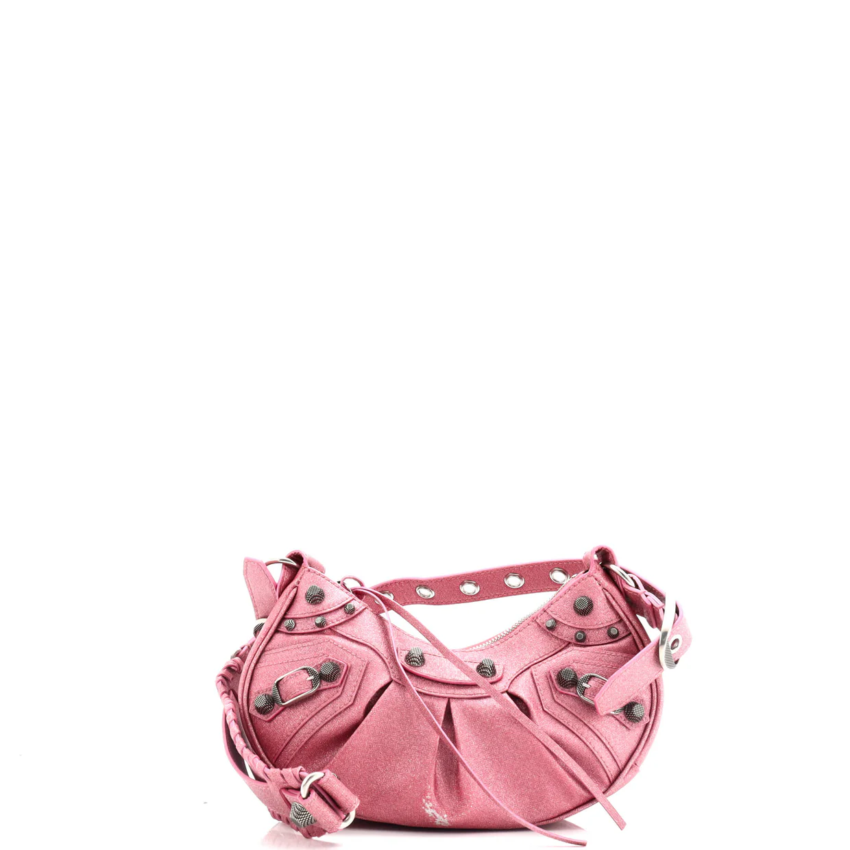 Le Cagole Giant Studs Shoulder Bag Glitter Leather XS - Deep Luxury