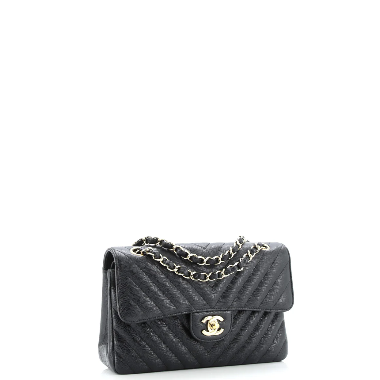 Classic Double Flap Bag Chevron Caviar Small - Deep Luxury