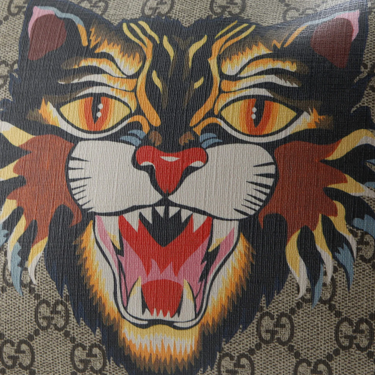 Zipped Pouch Angry Cat GG Coated Canvas Large - Deep Luxury