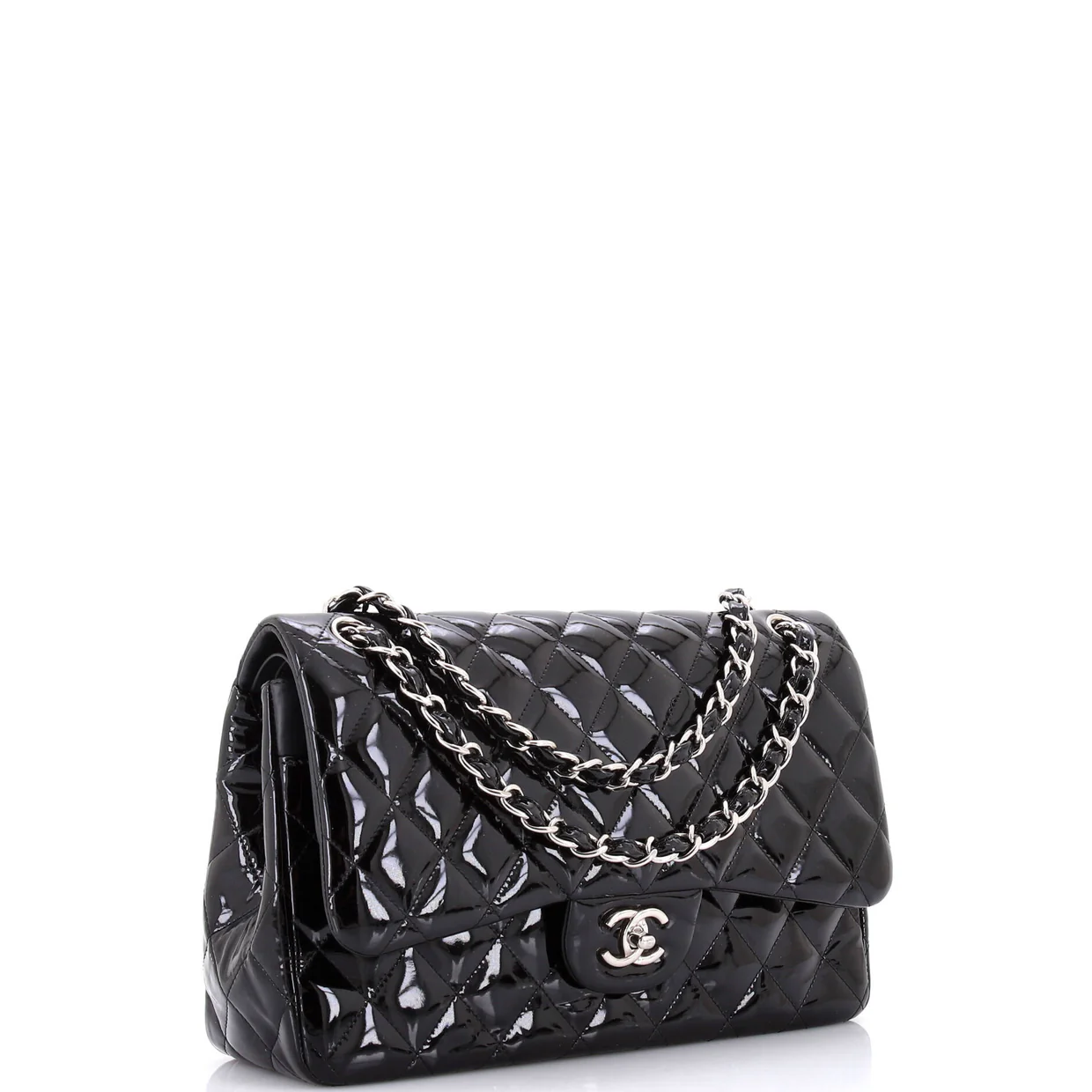 Classic Double Flap Bag Quilted Patent Jumbo - Deep Luxury
