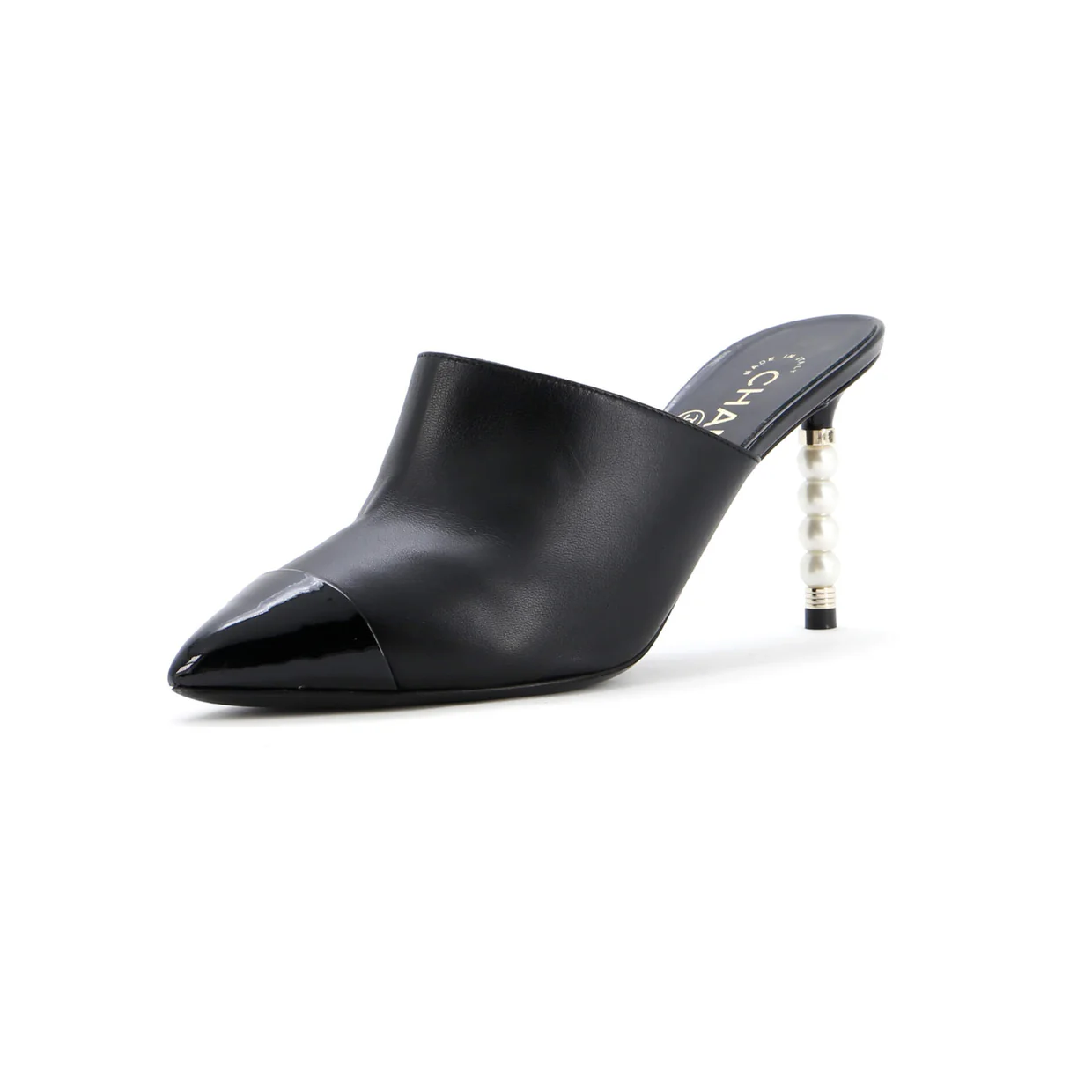 Women's Pointed Toe Heeled Mules Leather with Faux Pearls - Deep Luxury