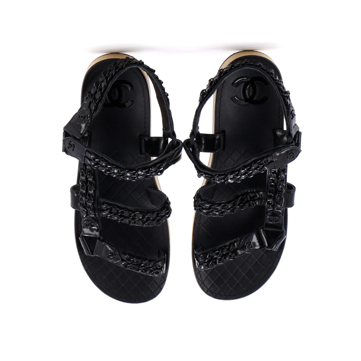 Women's Chain CC Slingback Sandals Quilted Leather with Cork - Deep Luxury