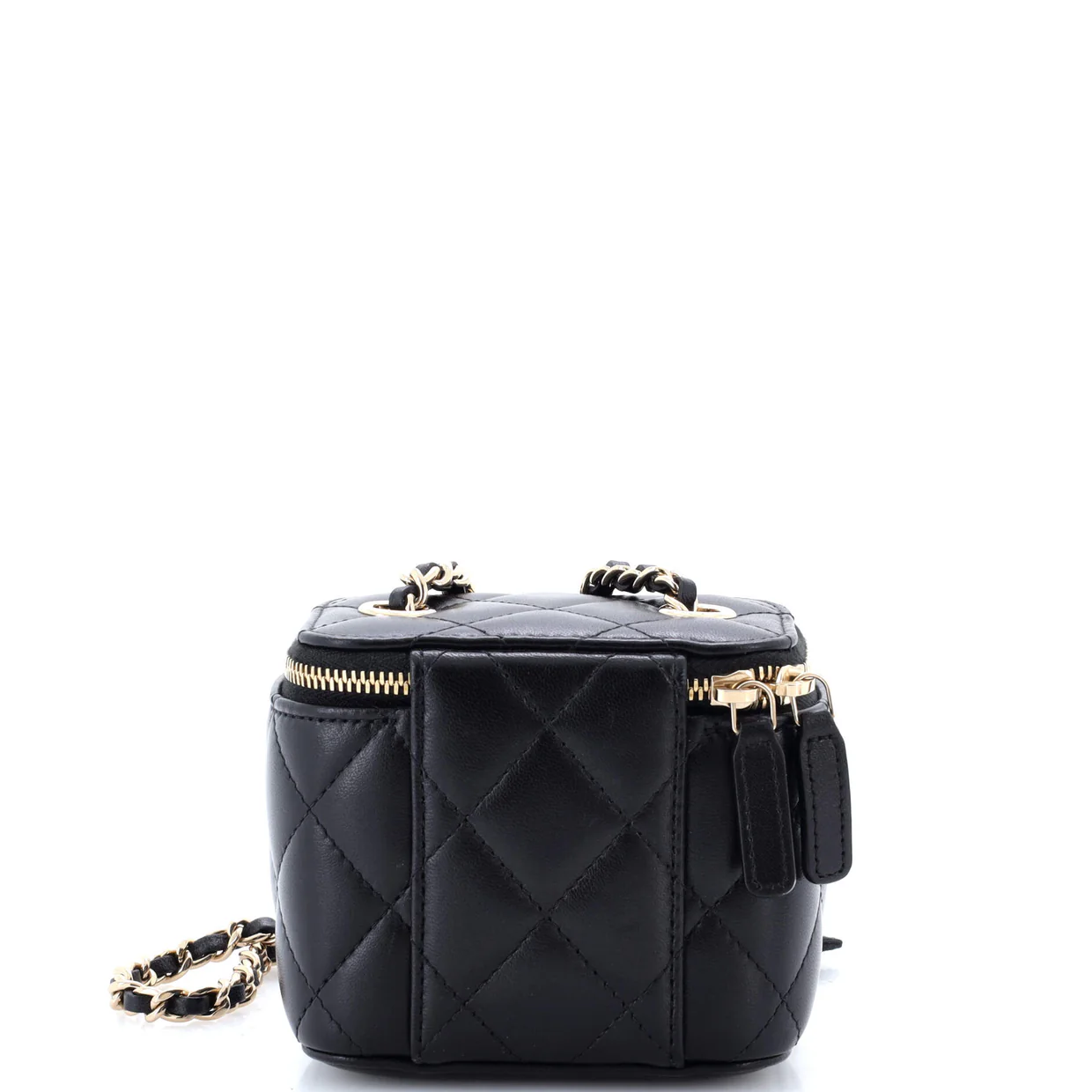 Camellia Bow Vanity Case with Chain Quilted Lambskin Mini - Deep Luxury