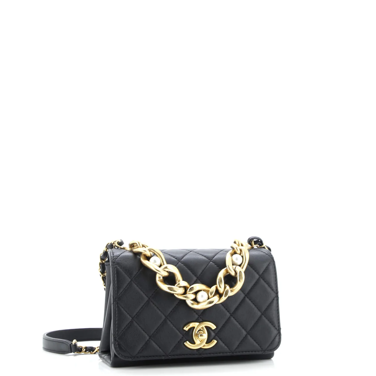 Pearl Boy Chain Flap Bag Quilted Calfskin Mini - Deep Luxury