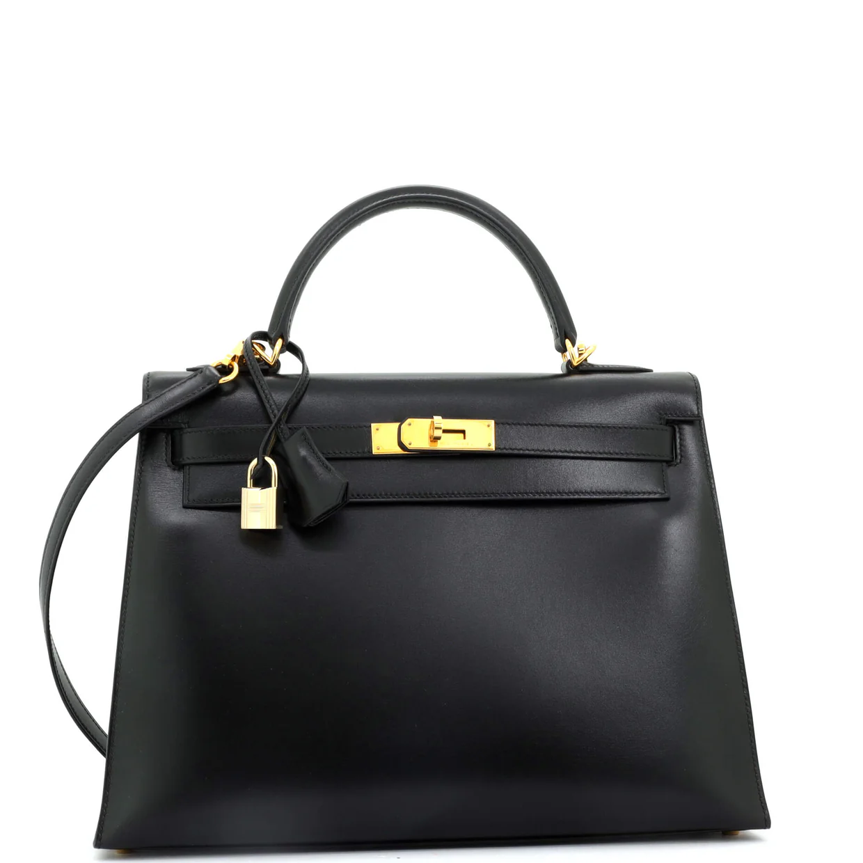 Kelly Handbag Noir Box Calf with Gold Hardware 32 - Deep Luxury