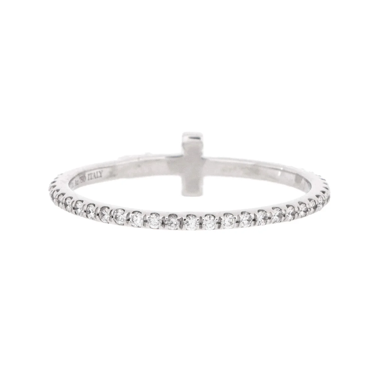 T Wire Band Ring 18K White Gold with Pave Diamonds - Deep Luxury