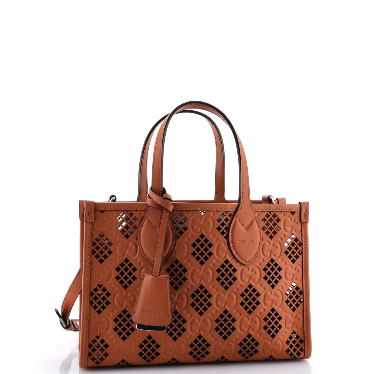 Convertible Tote GG Debossed Laser Cut Leather Small - Deep Luxury
