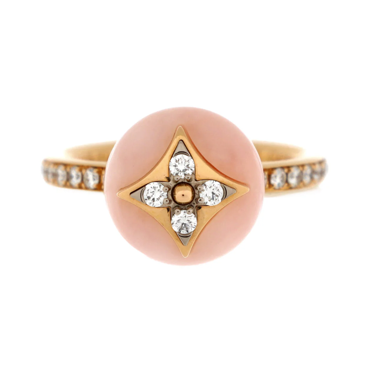 B Blossom Ring 18K Rose Gold and 18K White Gold with Pink Opal and Diamonds - Deep Luxury