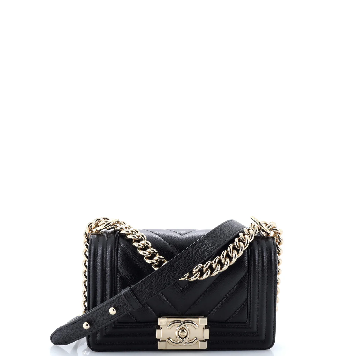 Boy Flap Bag Chevron Caviar Small - Deep Luxury