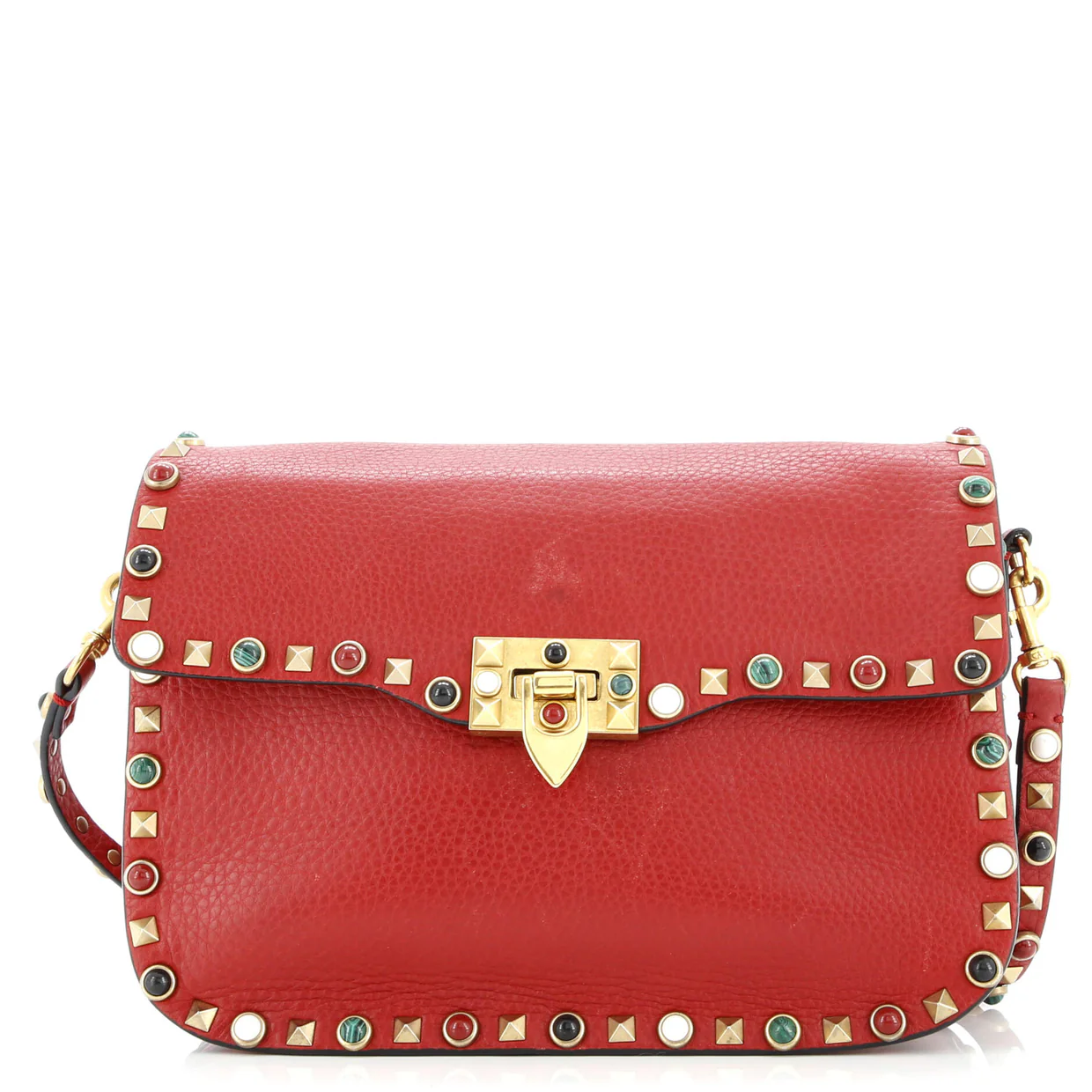 Rolling Rockstud Crossbody Bag Leather with Cabochons Medium - Deep Luxury