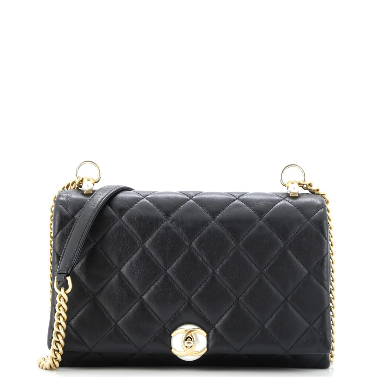 Pearl CC Accordion Flap Bag Quilted Calfskin Medium - Deep Luxury