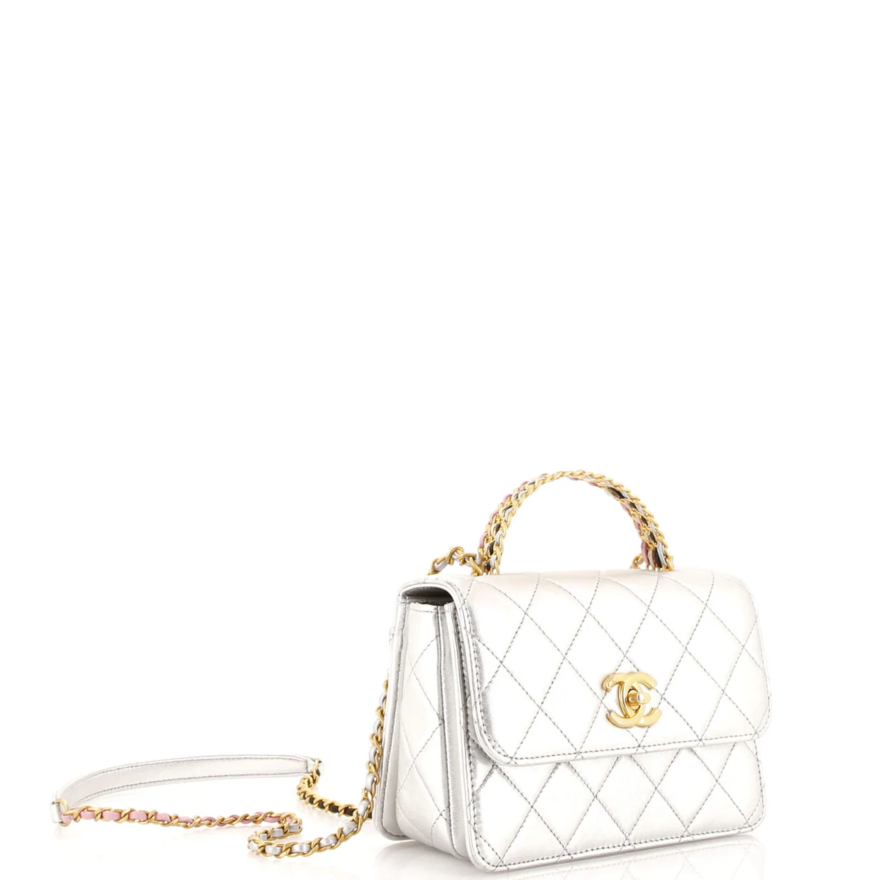 Logo Links Top Handle Flap Bag Quilted Calfskin Mini - Deep Luxury