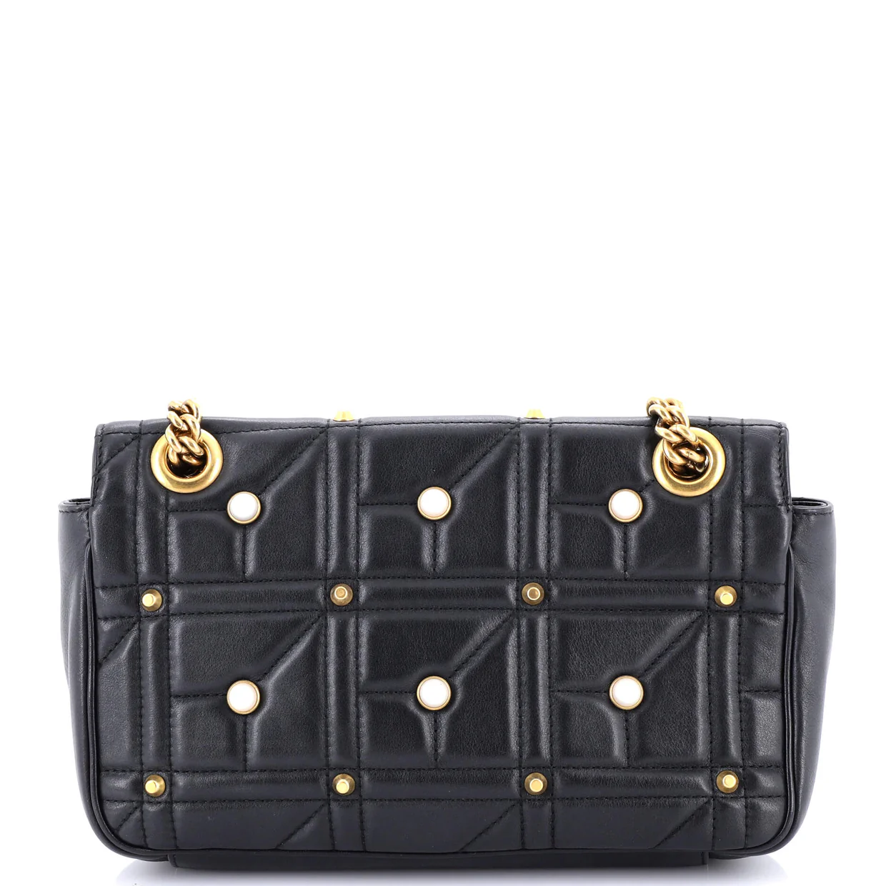 Pearly GG Marmont Flap Bag Embellished Matelasse Leather Small - Deep Luxury