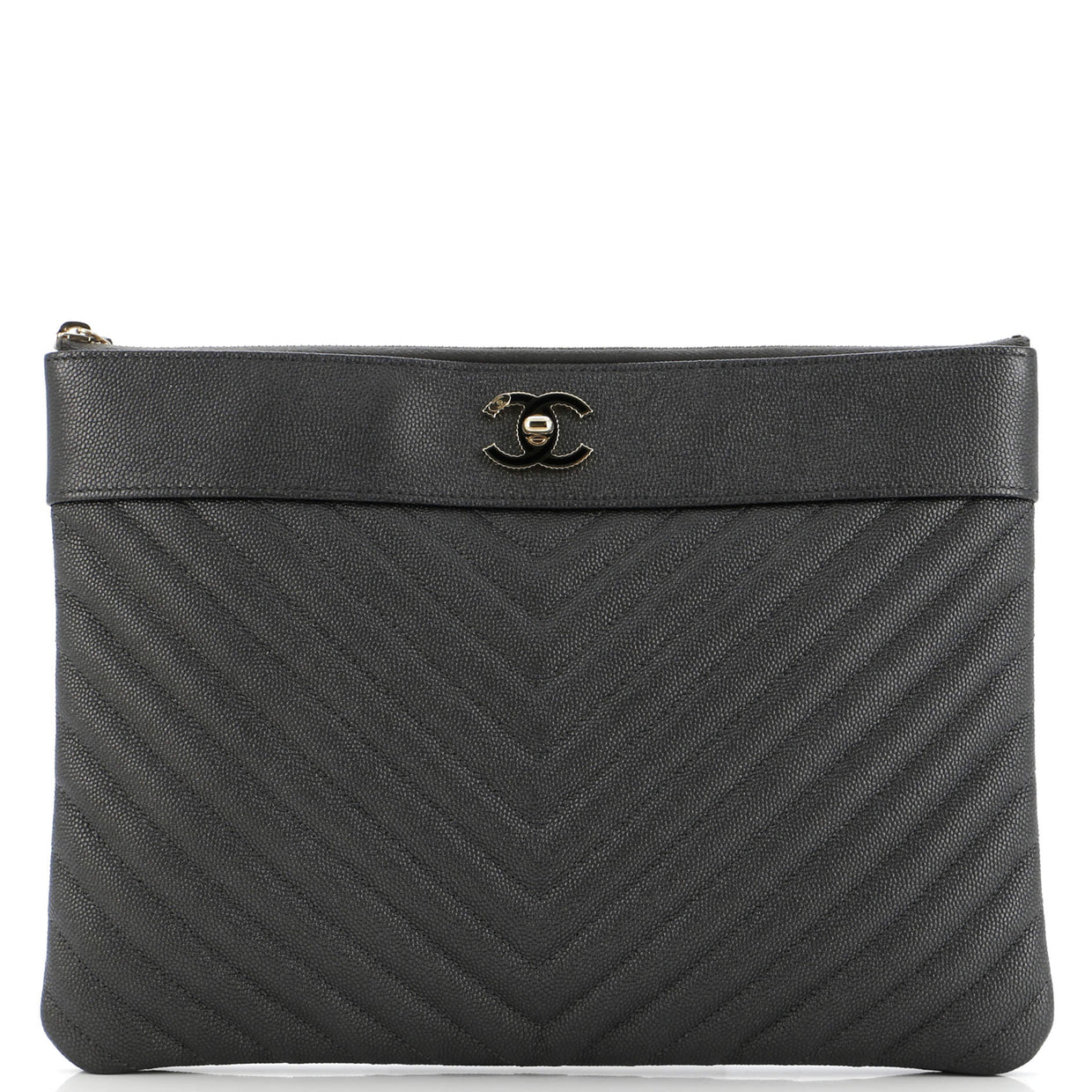 Mademoiselle Vintage O Case Clutch Chevron Caviar Medium - Deep Luxury