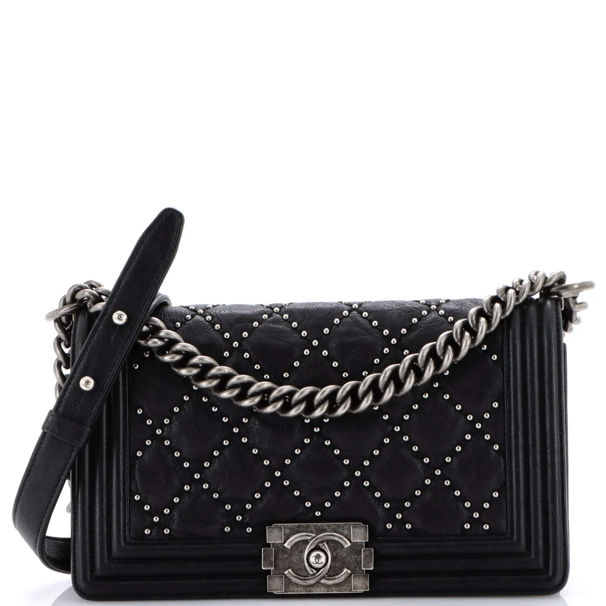 Boy Flap Bag Studded Quilted Distressed Calfskin Old Medium - Deep Luxury