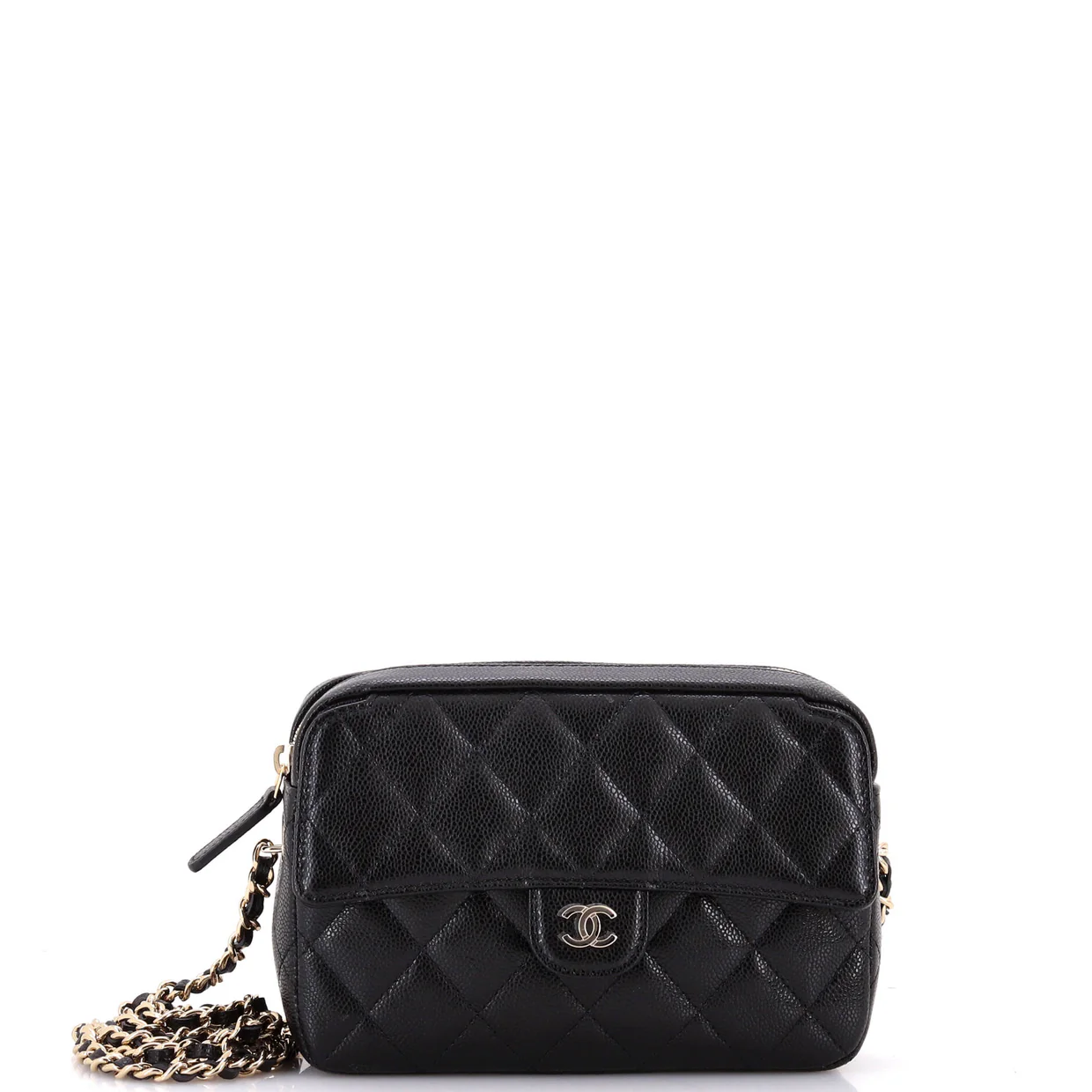 Classic Flap Phone Holder with Chain Quilted Caviar - Deep Luxury