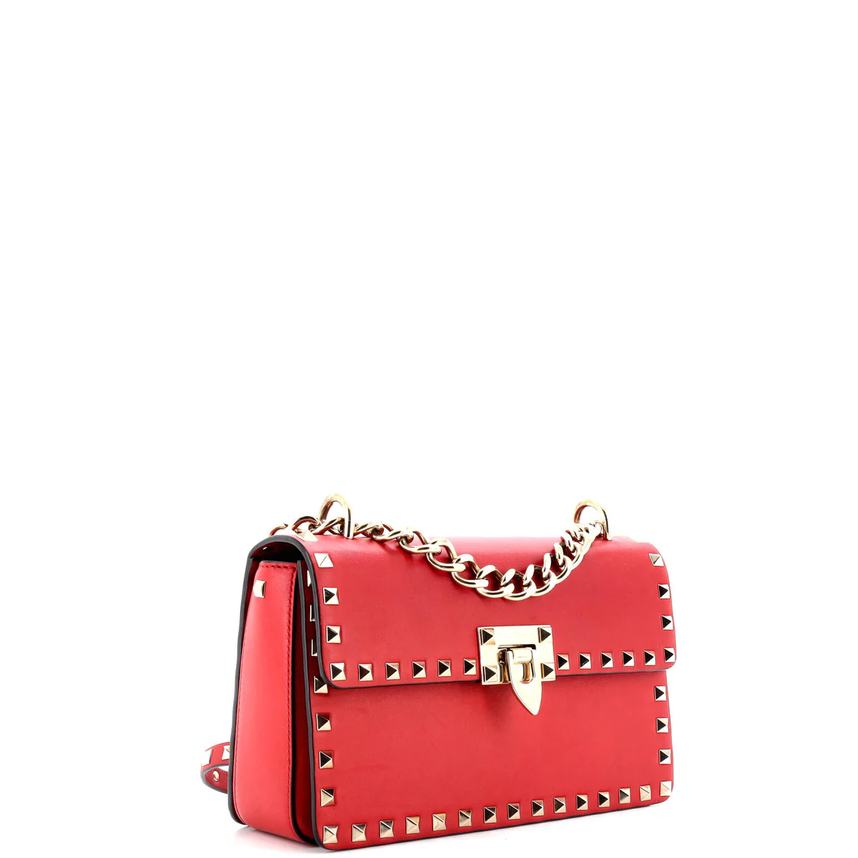 Rockstud Chain Flip Lock Flap Bag Leather Medium - Deep Luxury