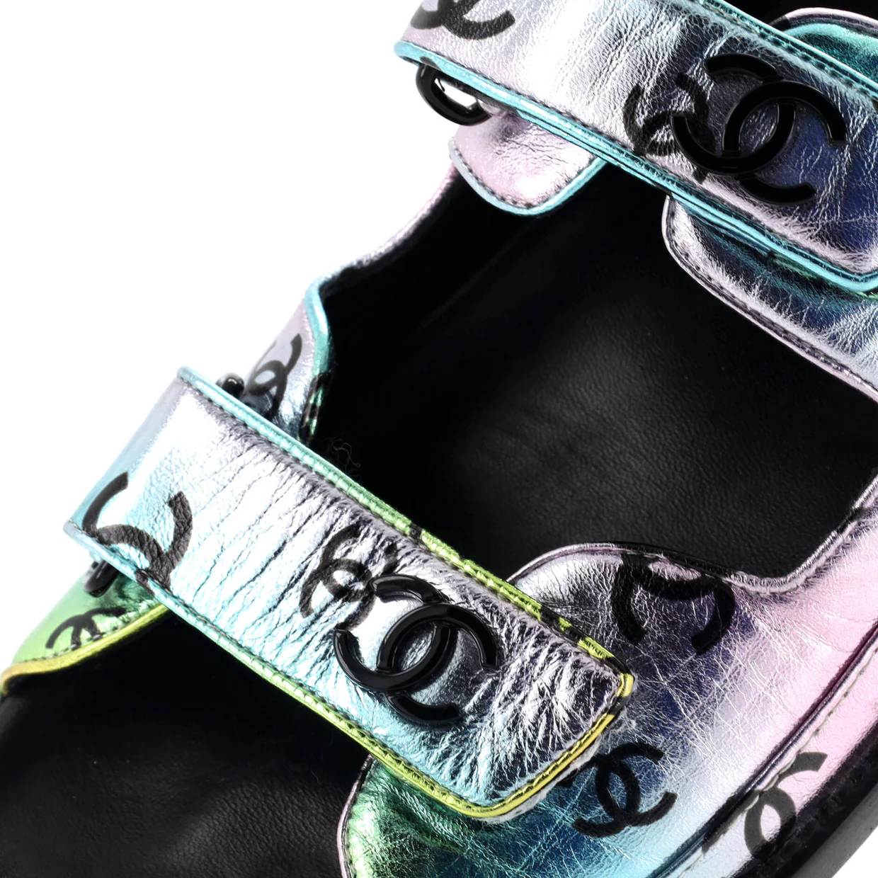 Women's Velcro Dad Sandals Printed Laminated Leather - Deep Luxury