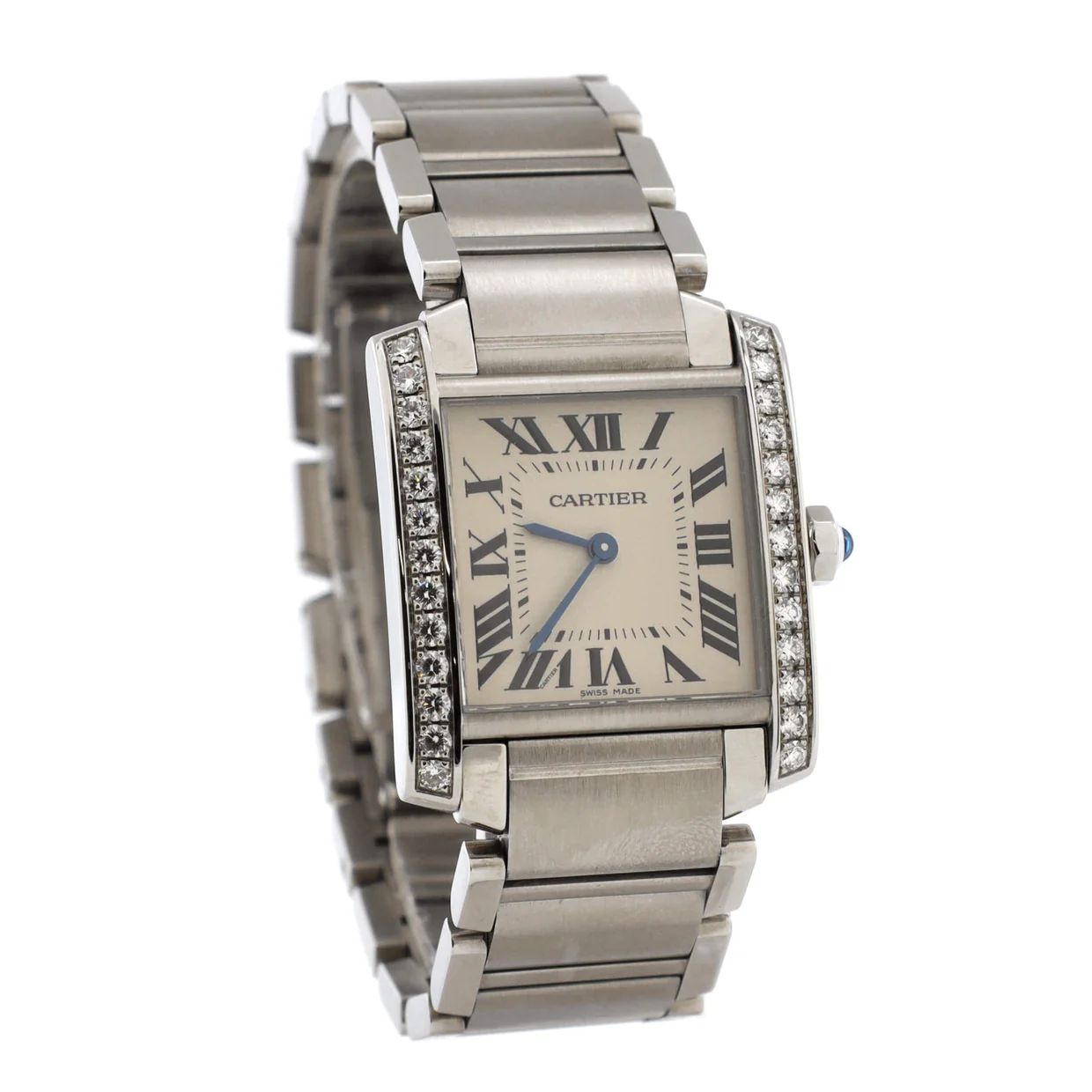 Tank Francaise Quartz Watch Stainless Steel with Diamond Bezel 25 - Deep Luxury