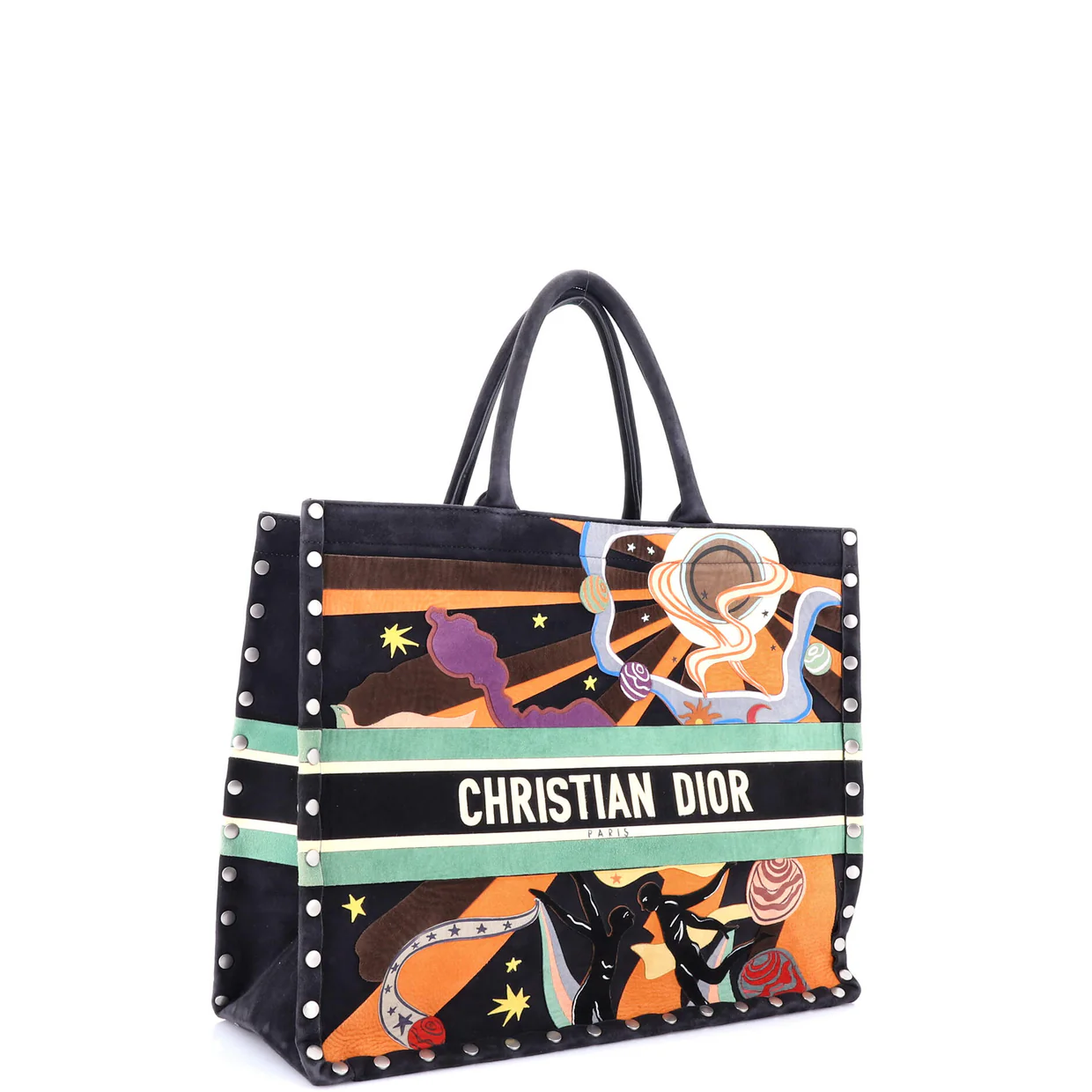 Book Tote Multicolor Studded Suede Large - Deep Luxury