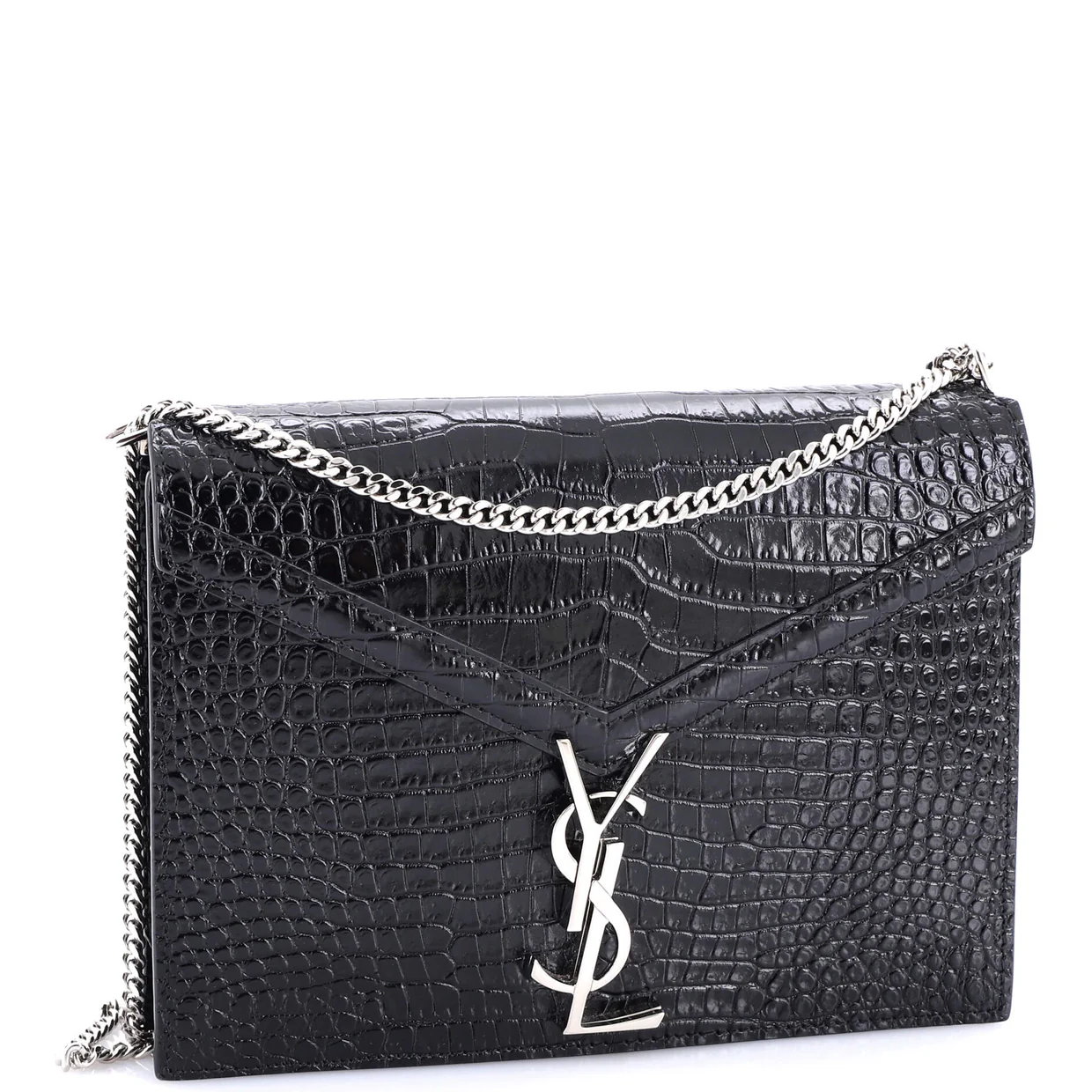 Cassandra Chain Shoulder Bag Crocodile Embossed Leather Small - Deep Luxury