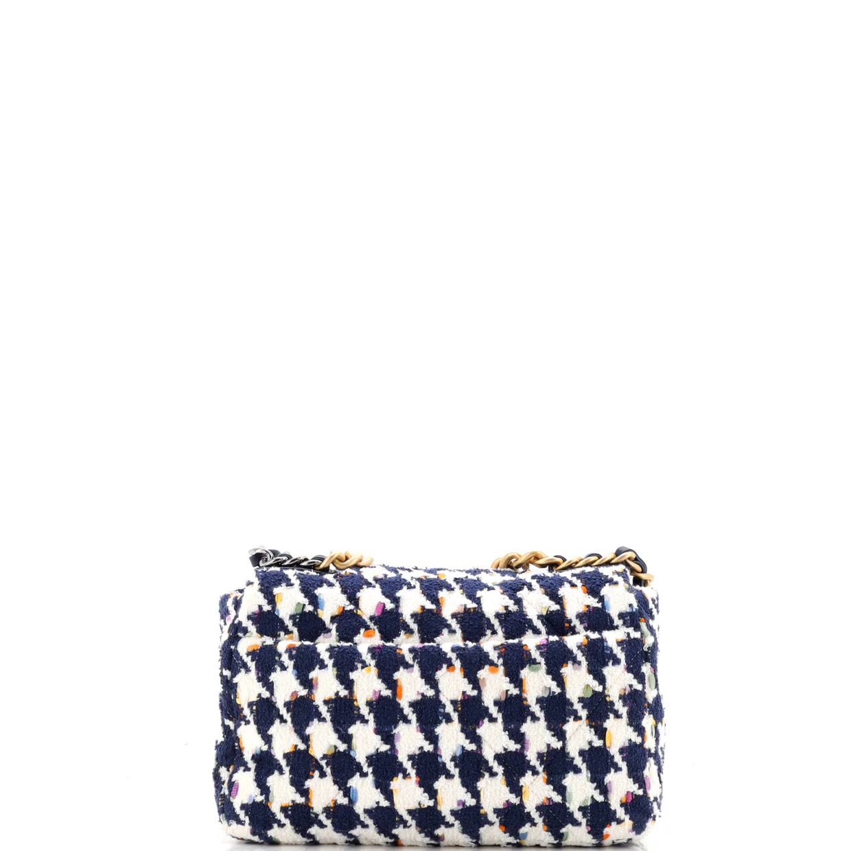 19 Flap Bag Quilted Houndstooth Tweed and Ribbon Medium - Deep Luxury