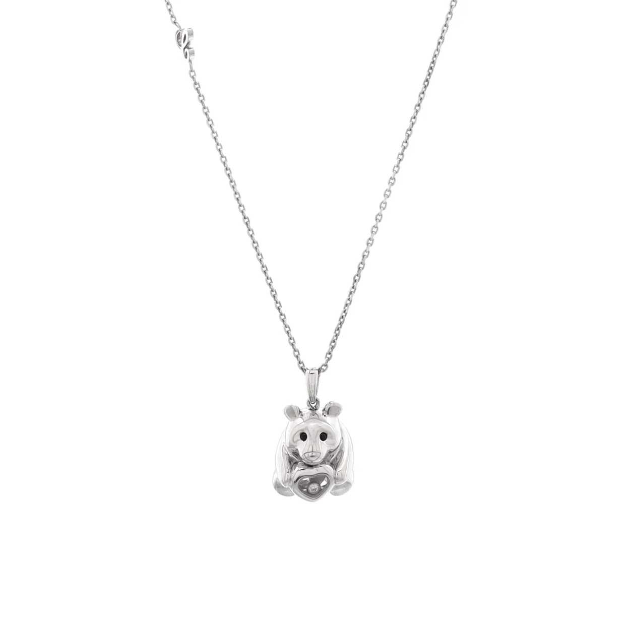 Animal World Panda Pendant Necklace 18k White Gold with Onyx and 1 Floating Diamond - Deep Luxury