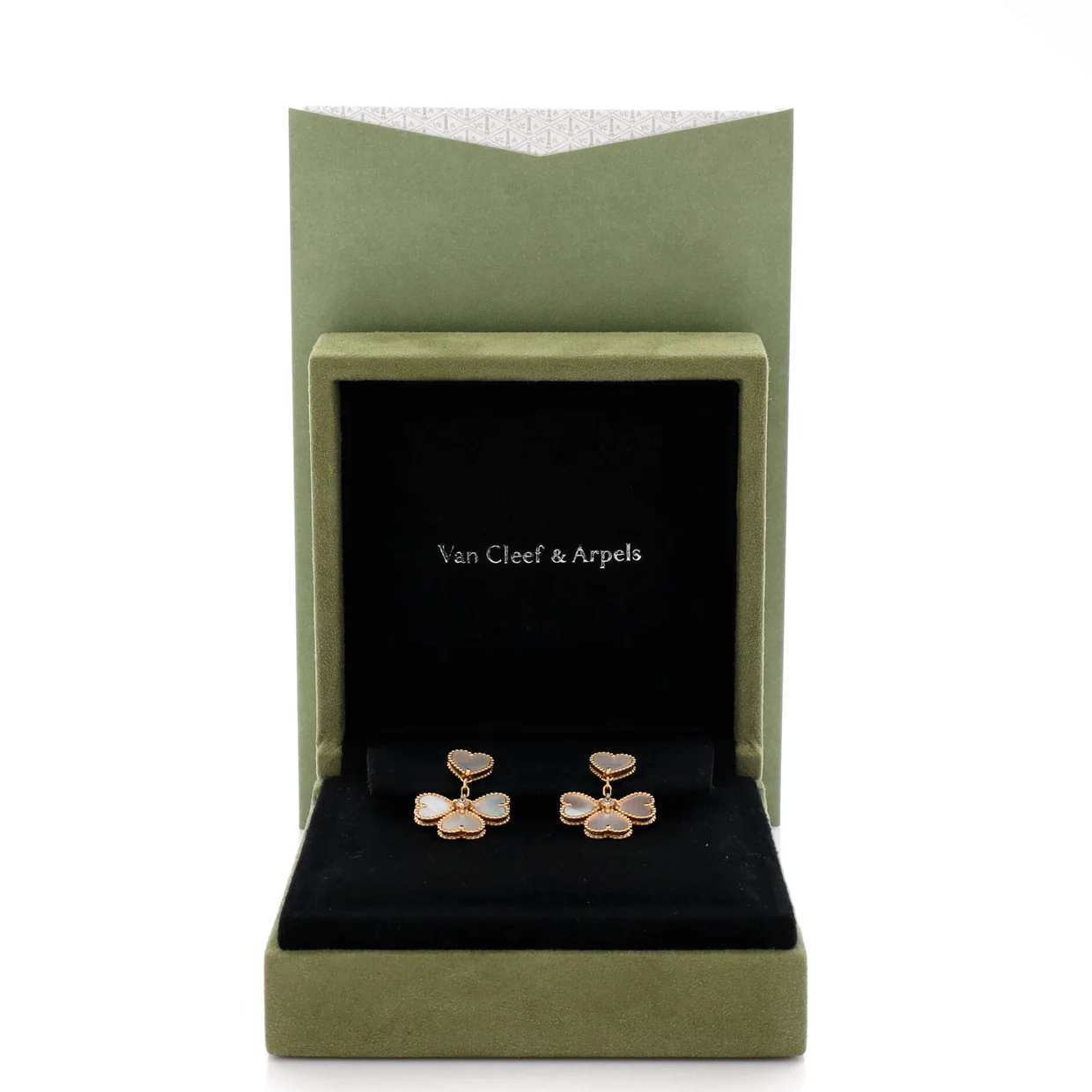 Sweet Alhambra Effeuillage Heart Earrings 18K Yellow Gold with Mother of Pearl and Diamonds - Deep Luxury