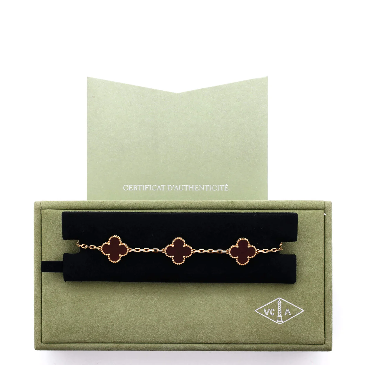Vintage Alhambra 5 Motifs Bracelet 18K Yellow Gold and Carnelian - Deep Luxury