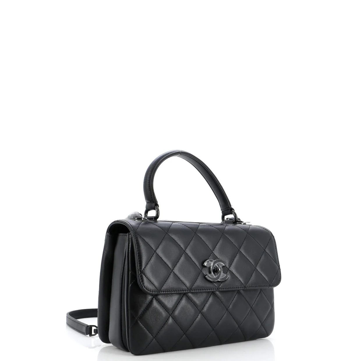 So Black Trendy CC Top Handle Bag Quilted Lambskin Small - Deep Luxury