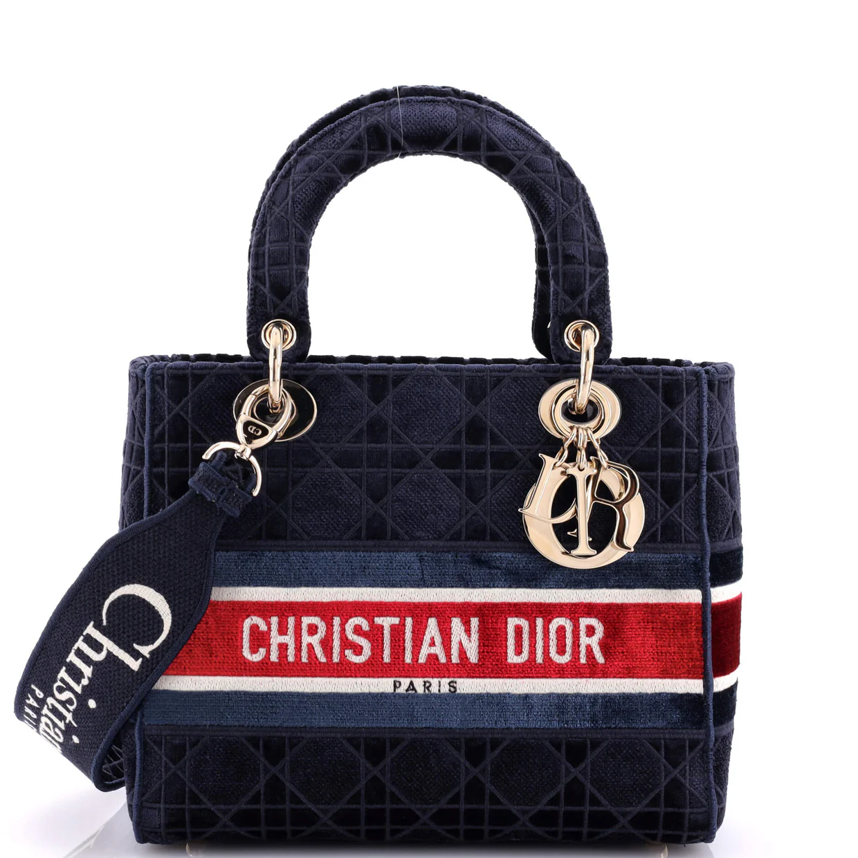 Lady D-Lite Bag Cannage Embroidered Velvet Medium - Deep Luxury
