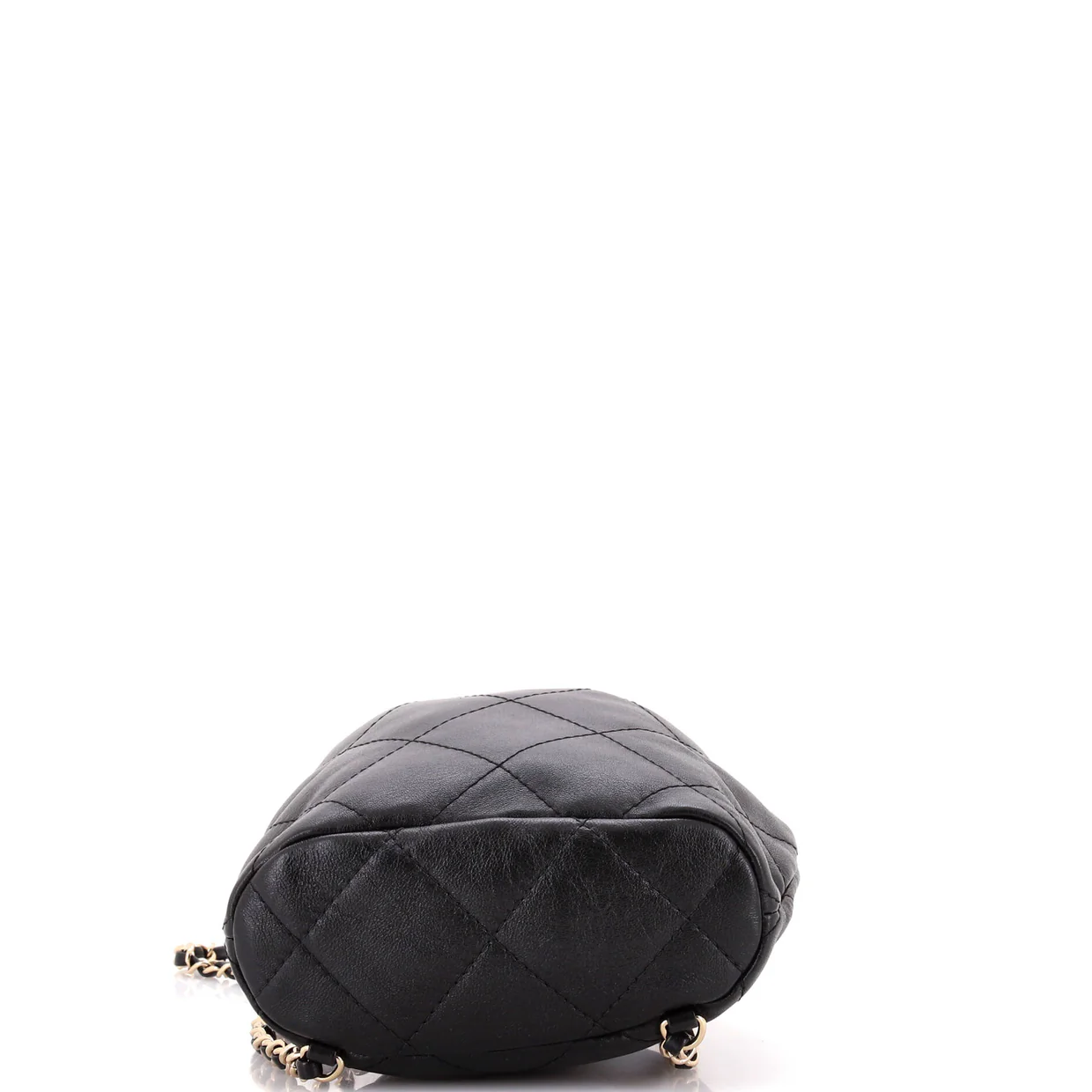 Logo Script Drawstring Chain Backpack Quilted Shiny Lambskin Small - Deep Luxury